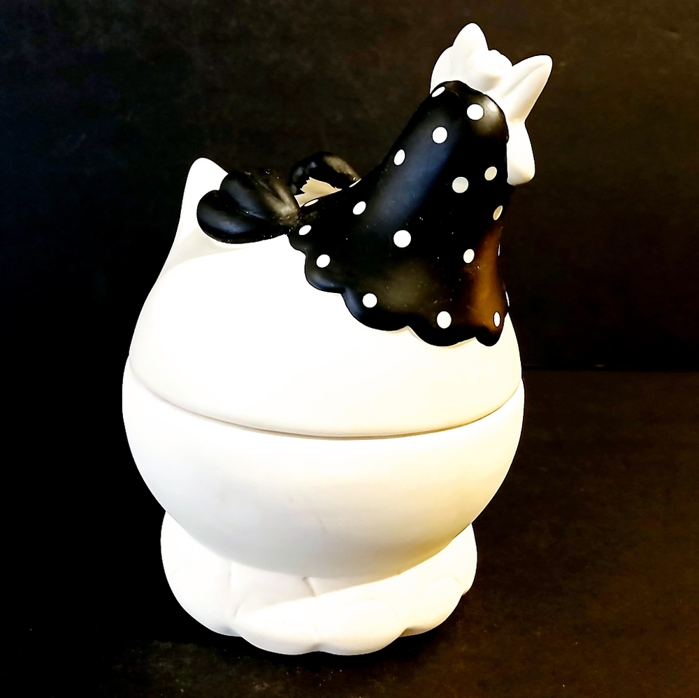 Black and White Ceramic Chicken Covered Dish
